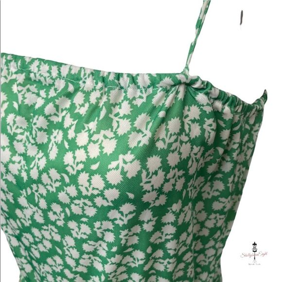 VINTAGE Handmade 70s 80s OOAK Green Polyester Floral SpaghettiStrap Jumpsuit S M - Picture 13 of 16